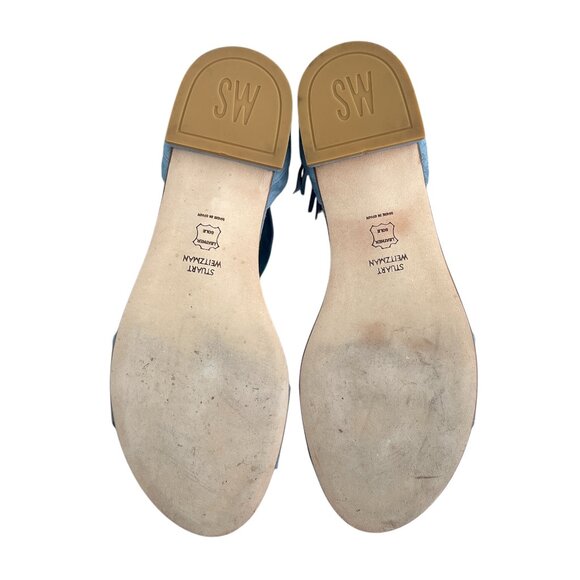 Stuart Weitzman Corbata Blue Suede Lace-Up Sandals - Picture 6 of 9